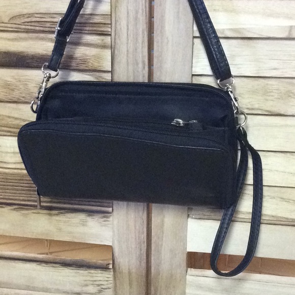 BLACK LEATHER Double Zip Ring Crossbody Wallet On A String NWOT - Picture 10 of 10